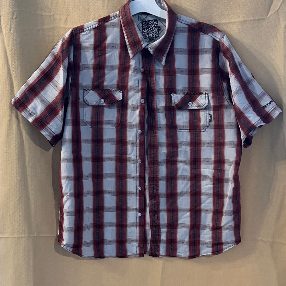 Billabong Red and White Plaid Button Down Shirt